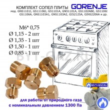 Жиклеры, сопла плиты GORENJE GN51101I, G511106I, G51101A, GN51101A (природный газ) 
