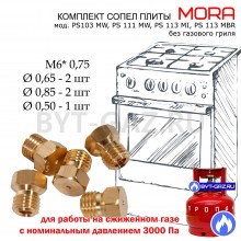 Жиклеры, сопла плиты MORA PS103MW, PS111MW, PS113MI, PS113MBR (сжиженный газ)